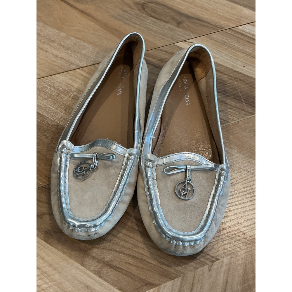 ARMANI Jeans - Giorgio Armani Tan/Silver Suede Logo Shoes - US 7 / EUR 37